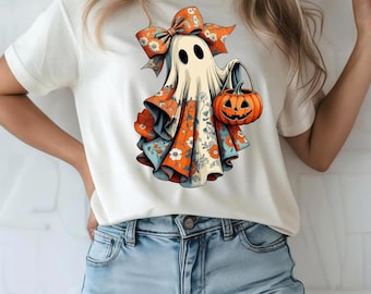 Retro Floral Halloween Ghost PNG: Spooky Season Digital Art (7000x7000 px)