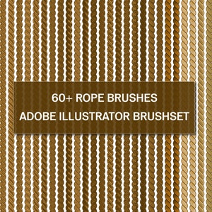 Puede incluir: Un conjunto de más de 60 pinceles de cuerda para Adobe Illustrator. Los pinceles se muestran como líneas verticales de diferentes texturas y estilos de cuerda.