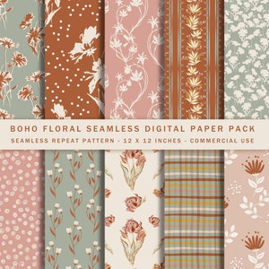Boho floral Digital Paper Pack, Seamless Repeat, Spring Floral, Spring Flowers, Commercial Use Paper, Boho Patterns, digital download-10