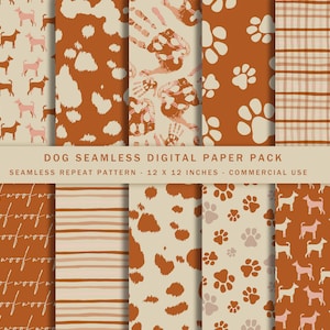 Pack de papier numérique impression chien mignon, patte de chien, impression carlin, imprimé animal,  chiens mignons sans soudure - 10