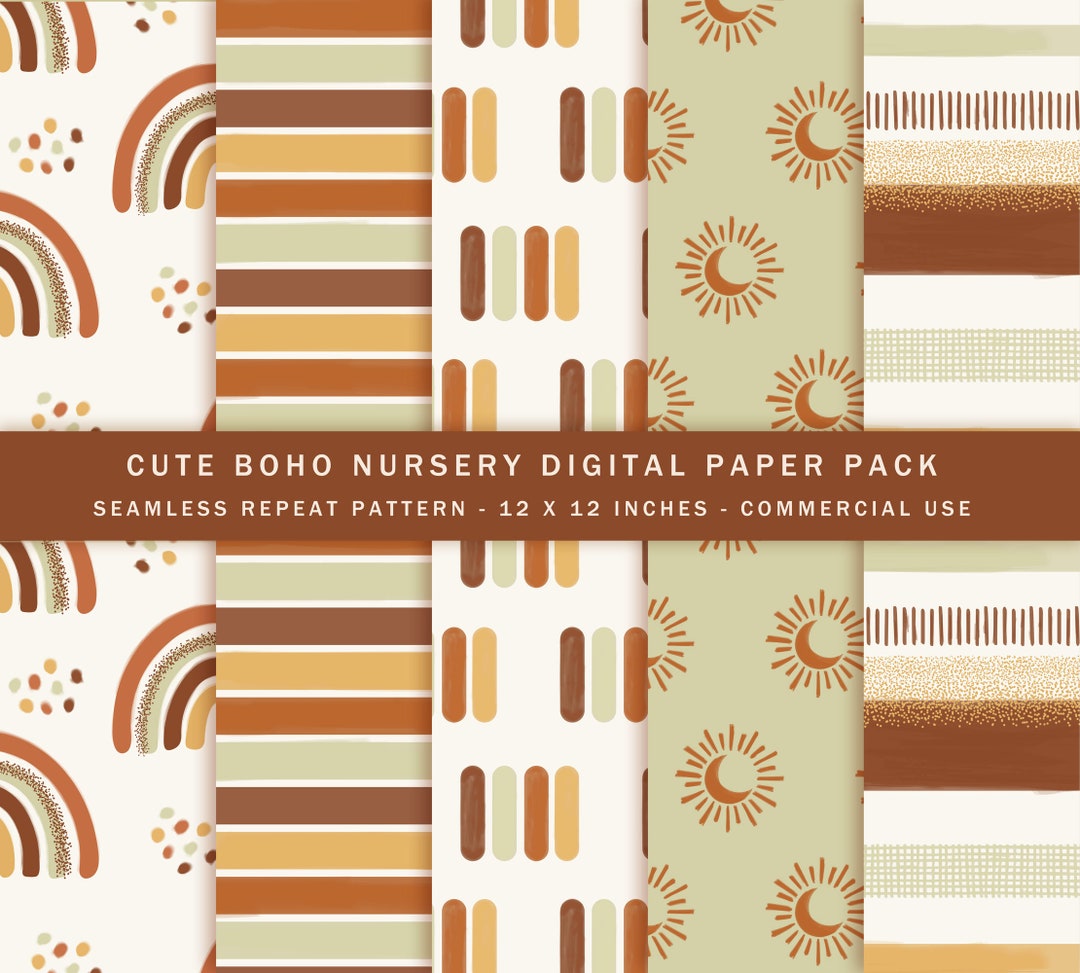 Boho Rainbow Digital Paper Pack, Seamless Nursery Patterns (12x12 ...