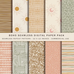 10 Seamless Boho Digital Paper Pack, Boho Print, Boho decor print, Boho digital download, Boho Scrapbook Paper, Commercial Use Digital Paper