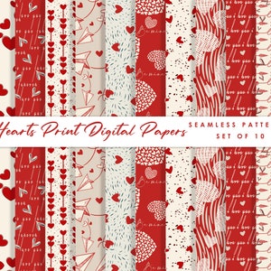 Papel sin costuras con corazones de San Valentín: Impresión para scrapbooking y tela (descarga digital)