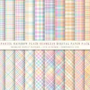 Papel digital con cuadros de arcoíris pastel, fondo para tarjeta de invitación imprimible sin costuras para primavera y verano, patrón digital, impresión de tela para niños - 20