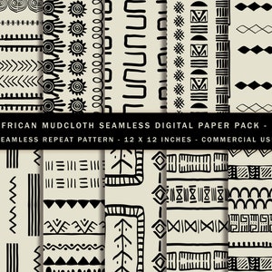 10 African, Tribal, Boho Digital Paper Pack, Panno di fango, Etnico, Doodle, Modello senza cuciture, Disegnato a mano, Carta digitale Boho, Modello alla moda
