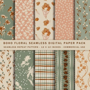 Spring Seamless pattern Boho Digital Paper Pack, Spring Floral, Spring Flowers, Commercial Use Digital Paper, Boho Patterns, Boho Print - 10