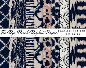 Tie Dye Digital Paper Pack: Seamless Fabric Print Patterns (10)