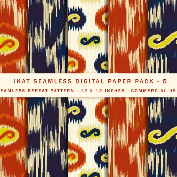 Ethnic Digital Paper Pack, Tribal Designs, Tribal Backgrounds, Ikat Pattern, Ikat Scrapbook Paper, printable, Papercraft, Seamless 5