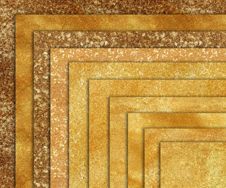 May include: A digital paper pack with 10 different gold textured backgrounds. The backgrounds have a subtle sparkle effect.
