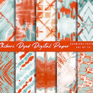 Teal Orange Tie-Dye Pattern Digital Paper Pack, colorful digital paper, Tie dye, Groovy, Seamless Colorful dye, Shibori Japanese Dye -10