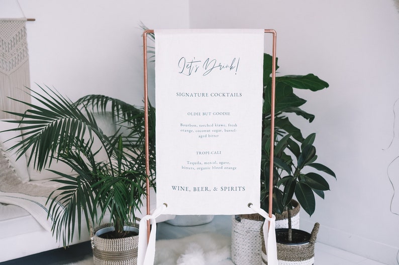 Modern Wedding Bar Menu, Minimalist shops Bar Menu, Linen Bar Sign,Wedding Drink Sign, Let's Drink Sign, Bar Sign With Stand, Boho Wedding Sign