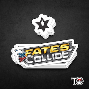 May include: A stack of white stickers with a black star and the text "FATES COLLIDE" in gold and silver lettering. The stickers are on a black background.