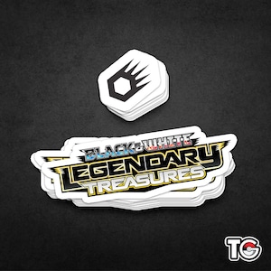 Etiqueta adesiva/adesiva de tesouros lendários do Pokémon preto e branco