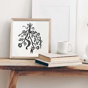 Cimaruta | Good Luck Charm | Original Linocut Print, 8&quot; x 8&quot; Wall Art