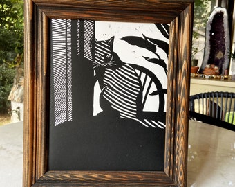 Cat of Dawn | Original Linocut Print, 8&quot;x10&quot; Wall Art