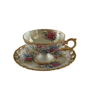 Shafford Hand-Painted English Bone China Collectible Tea Cup and Saucer