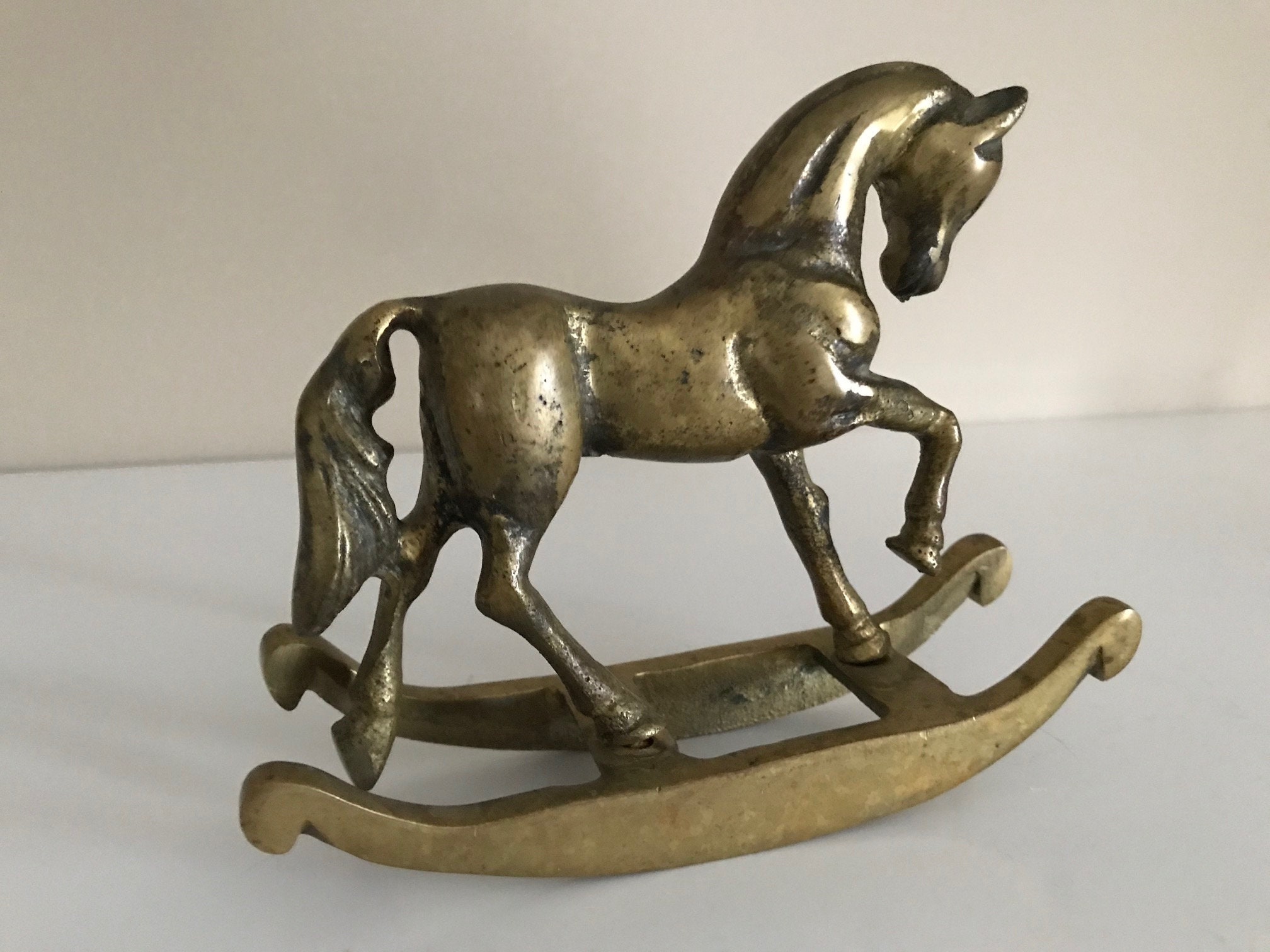 Solid Bronze Vintage Rocking Horse. Beautiful Decor. Stands Etsy