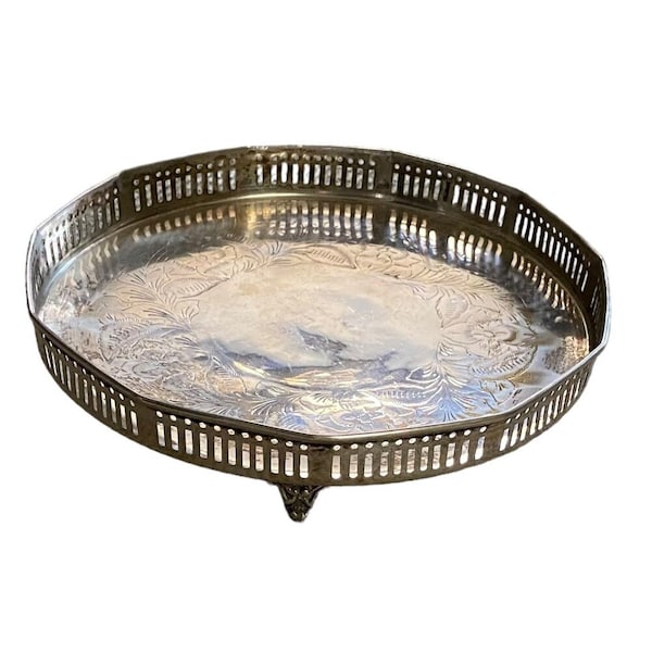 Silver Plate Footed Tray With Fine Details
