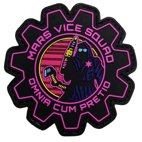 Mars Vice Squad Wargaming PVC Morale Patch Velcro Backed Science Fiction Mars Wargame SciFi Synthwave Retrowave Cyborg Cop Police