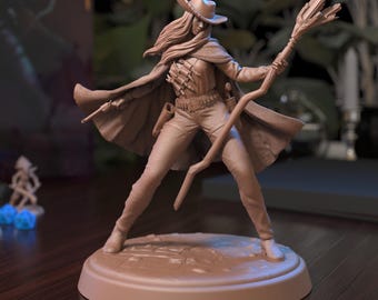 Gun Witch STL Digital Download for 3D Printing 32mm 75mm Western Miniature Wargaming Mini Painting Cowboy Magic Cowgirl  Wild West Sorceress