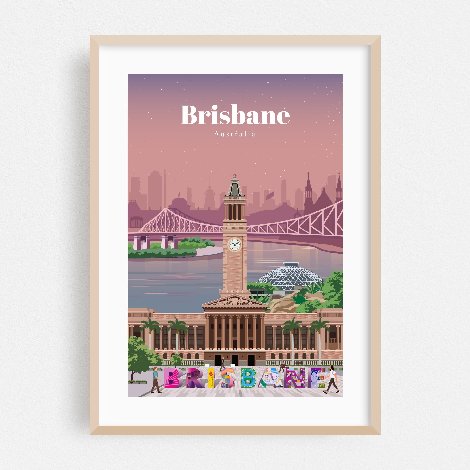 Brisbane Print Brisbane Wall Art Brisbane Poster Australia Etsy