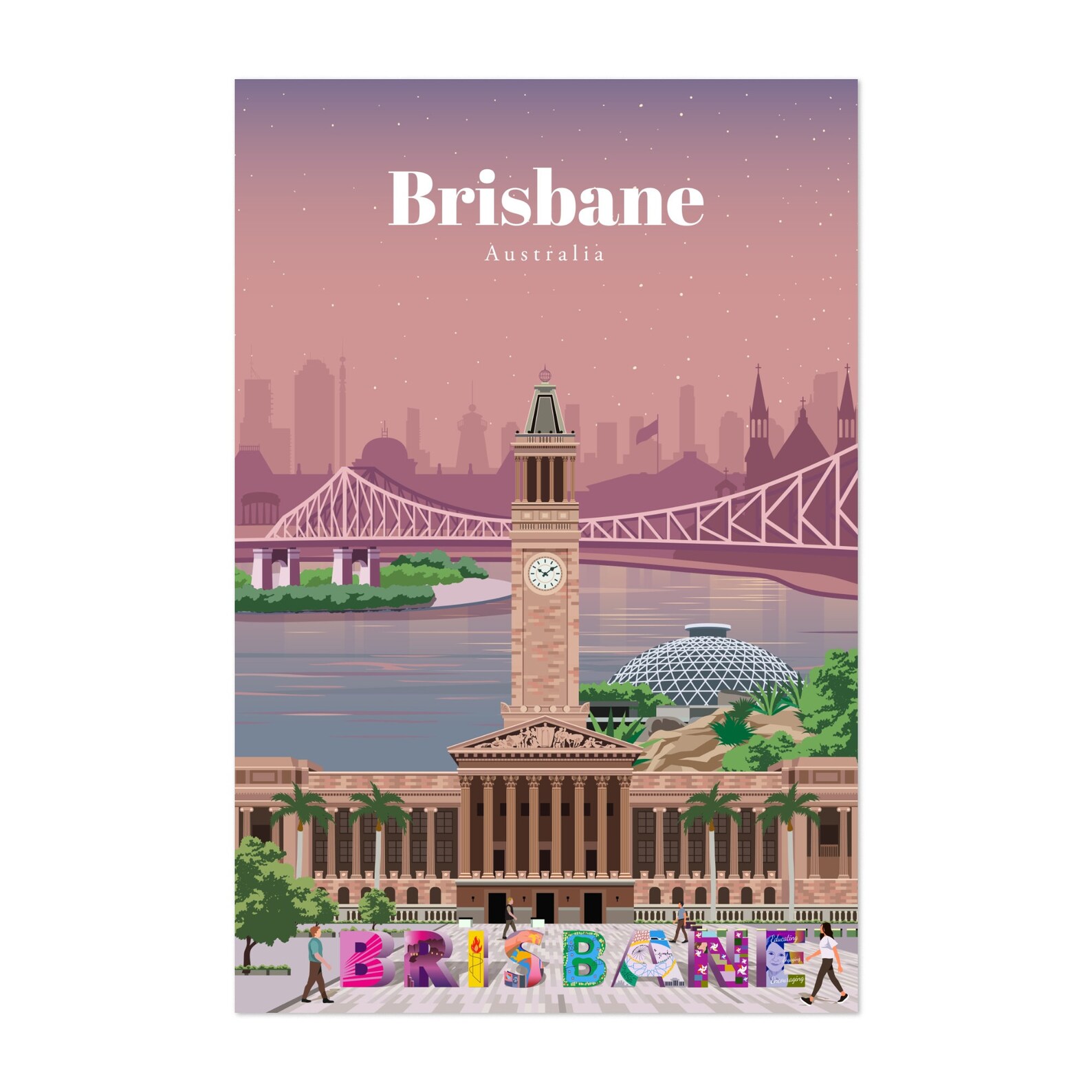 Brisbane Print Brisbane Wall Art Brisbane Poster Australia Etsy