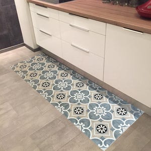 WATOU – Vinyl Kitchen Runner PVC-Teppich. rutschfest. Zum Schutz von Böden. Design von Zementfliesen. - Breite 50 - 66 cm