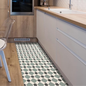 POSTEL - Alfombra de vinilo para cocina de PVC. Antideslizante. Para proteger el suelo. Diseño de baldosas de cemento. Ancho: 50-66 cm.