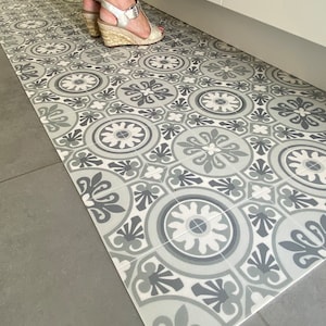 Bevere - Vinyl Kitchen runner PVC carpet. anti-slip. For floor protection. Cement tile design. - width 50 - 62 - 75cm