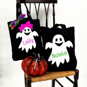 Personalized Halloween Trick Or Treat Bag, Kids Halloween Tote, Custom Halloween Candy Bag, Canvas Tote