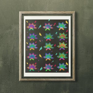 Indian Contemporary Neon Madhubani Lotus Pattern