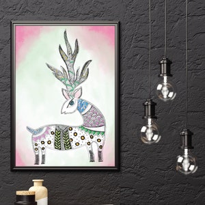 Indian Contemporary Madhubani Deer - Pink