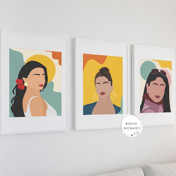 Minimalist Wall Prints Set of 3 posters, Actresses Bollywood Colourful Posters KareenaKapoor AliaBhatt DeepikaPadukone Pastels Digital