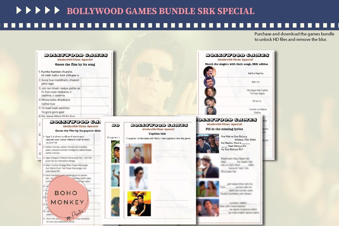 Singer Matching Game Shahrukh Khan Edition 5 Bollywood Games Bundle Bollywood Songs Game ...