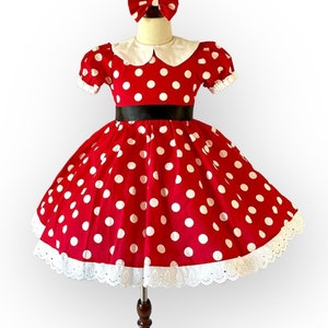 Minnie mouse birthday dress, minnie mouse inspired toddler dress, minnie mouse costume, red and white polka dots dress, first birthday dress