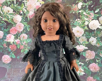 Vestido colonial para muñeca de 18 pulgadas: atuendo formal con ribete de encaje