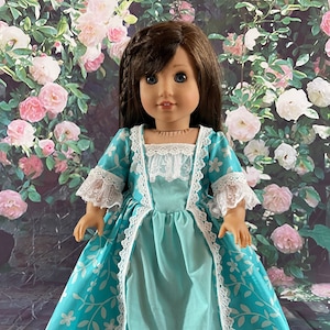 Colonial Dress for 18 Inch Doll: Lace Trimmed Formal Doll Clothes