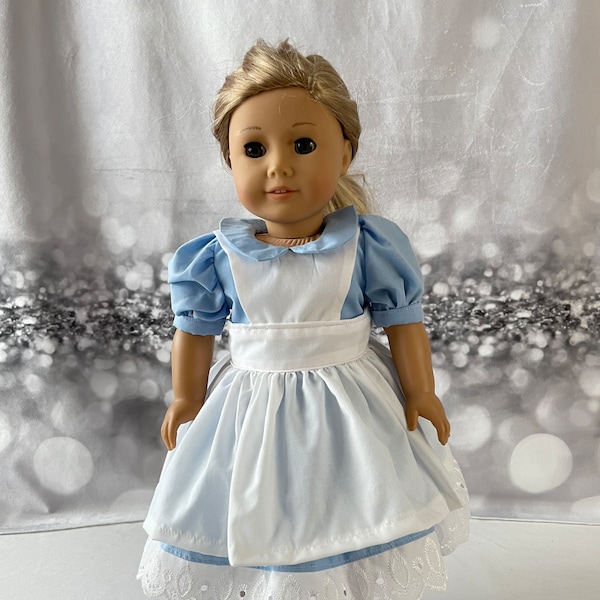 Original Alice in Wonderland Blue Cotton Doll Outfit for 18 Inch Doll, Blue Alice Dress For Dolls, Halloween Costumes