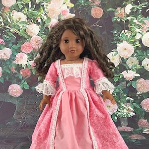 18 Inch Doll Colonial Dress: Pink Lace Formal Outfit