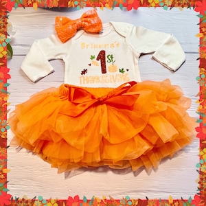 My First Thanksgiving Outfit, Baby’s 1st Turkey Day Dress, Baby Shower Gift, Thankful Dress, Girls Thanksgiving Tutu, Monogramed Baby Gift