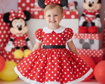 Minnie Mouse Dress, Minnie Dress, Embroidery Disney Style Dress, Baby Girls Dress, Little Girls Dress, Minnie Mouse Party Dress, Disneyland