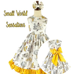 Winnie the Pooh Cotton Dress: Baby, Toddler, and Girl with Matching Bow