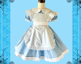 Alice in Wonderland Costume, Birthday Party Dress,Girls Cotton Costume,Twirl Dress,Dress with Pinafore,Vintage Dress ,Theater Costume,