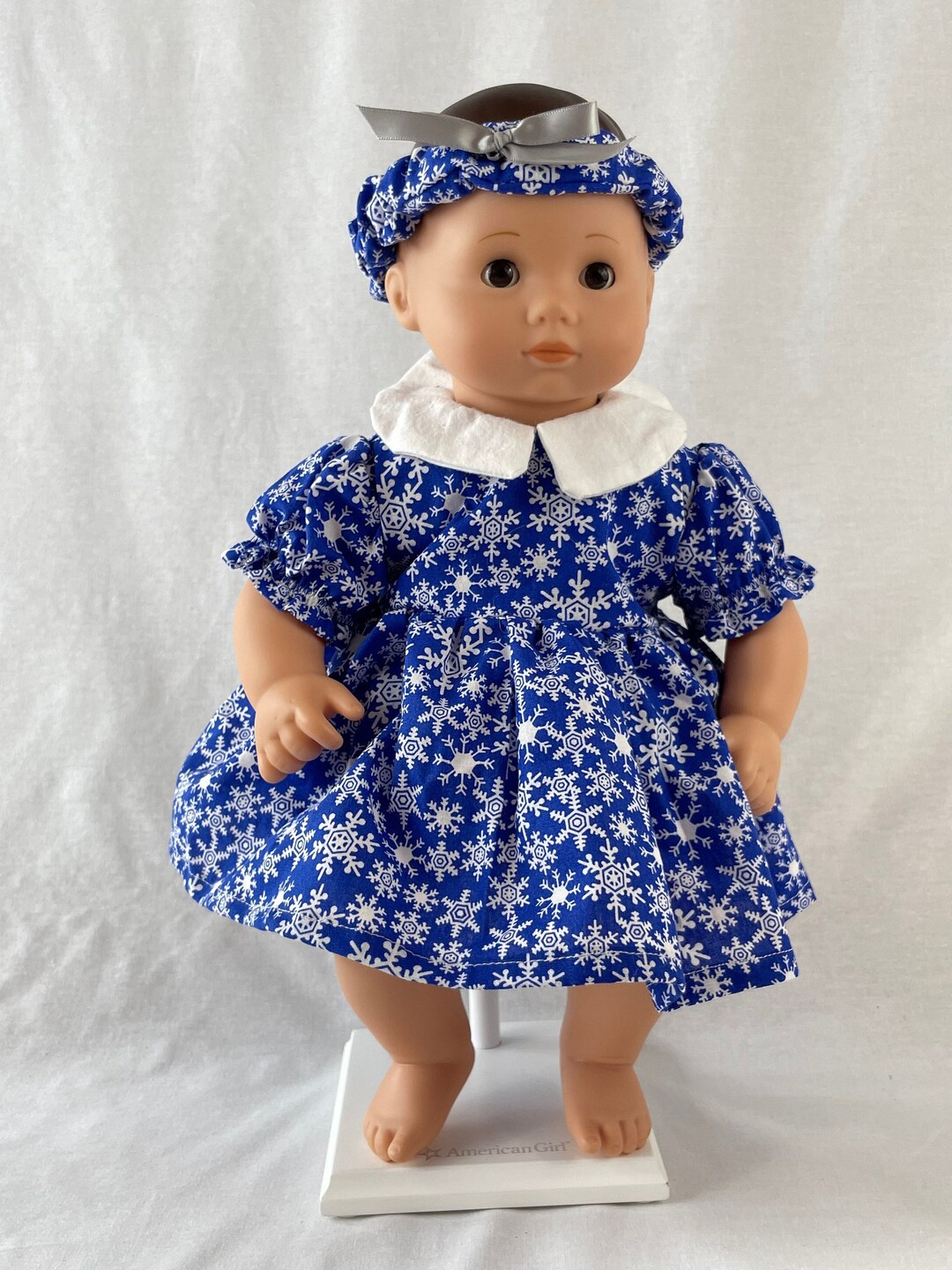 15 Inch Bitty Baby Snowflake Dress, Bitty Baby Dress, Snowflake Doll Dress, Holiday Doll Dress