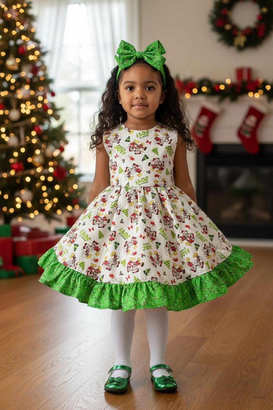 Christmas Mickey Minnie Mouse Dress | Holiday Dress for Girls | Christmas Twirl Dress | Theme Park Outfit | Toddler Holiday Party Dress