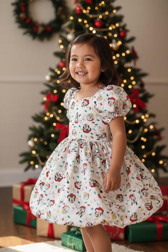 christmas print party dress Mickey & Minnie Mouse Dress, Christmas Girls With Character Inspired – Festive Holiday Outfit, Santa Photo Dress Black dress