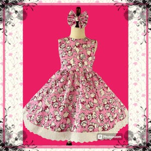 Pretty Pink Marie White Kitty Twirly Dress with Lace Eyelet Ruffle White Cat Dress,Infant Baby Toddler Girls Birthday Pageant Dress
