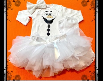 Girls 3 Piece OLAF Costume Tutu Outfit  Costume, Baby Olaf Costume, Frozen Costumes For Babies, Frozen Olaf Baby Bodysuit, White Tutu