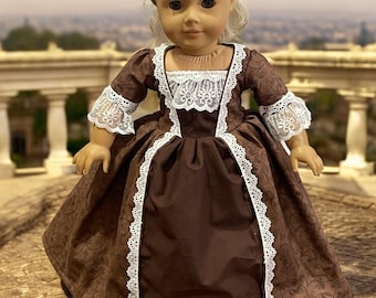 Colonial Dress for 18 Inch Doll: Lace Trimmed Formal Doll Clothes