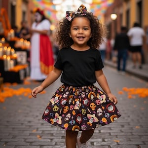Coco Inspired Skirt Set, Toddler Girl Birthday Outfit, Coco Outfit, Handmade Twirl Skirt, Miguel Coco Party Outfit with Bow
